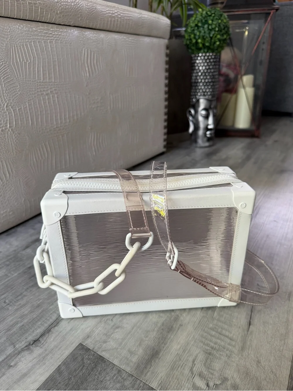 Louis Vuitton White and Silver Sneakers with White and Iridescent Box Bag